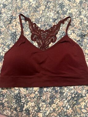 Maurices Ribbed Lace-Back Bralette in Wine